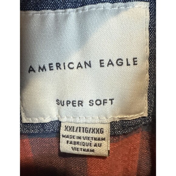 American Eagle Super Soft Blue Coral Check Long Sleeve Shirt Men's Size XXL - Picture 9 of 14